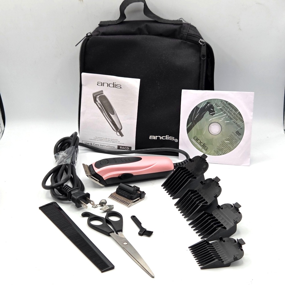 ANDIS CORDED DOG/ CAT CLIPPER RACD with attachments. Pink Excellent Condition
